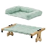 Picture of Quewoll Cat Sill Window Perch Sturdy Hammock Window Seat with Cushion Bed Cover, Premium Wood & Metal Frame for Cats, Easy to Adjust Cat Bed for Windowsill, Bedside and Drawer (Blue-Green, 15)