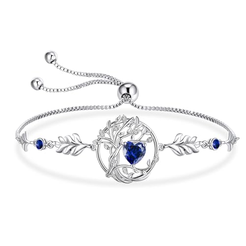 S925 Sterling Silver Tree Of Life Birthstone Heart Charm Bracelet Gifts for Women Jewelry Anniversary Valentines Day Birthday Gifts Bracelets