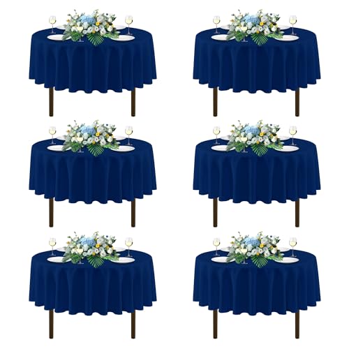 Image of sancua Navy Blue Round Tablecloths 70 Inch (Fit 20-58 Inch Tables), 6 Pack
