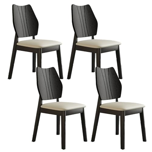 JIAOCKJIAO 木製ダイニングチェア、ブラックキッチンチェア、背もたれ付き家庭用布張りダイニングルーム食卓椅子、家庭用キッチン、オフィス、応接室用の革製アームレスアクセントサイドスツール(4PCS)