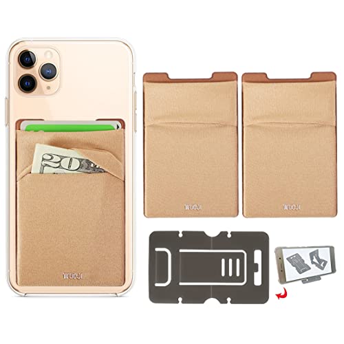 Image of RFID Blocking Phone Card Wallet - Double Secure Pocket - Ultra-Slim Self Adhesive Credit Card Holder Card Sleeves Phone Wallet Sticker All Smartphones(Gold)-2PC