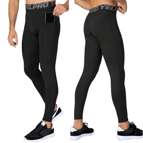 Yuerlian Calça legging masculina de compressão atlética com bolsos para corrida e ciclismo pacote co
