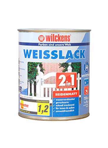 Handelskönig Weisslack 2in1 seidenmatt 750 ml Lack weiß Innen Außen ca. 30 m² Lackfarbe Grundanstrich Deckanstrich Blauer Engel Dispersion