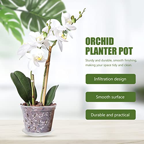 GANAZONO 4.7 inches Clear Orchid Pots with Holes Flower Plant Pot with Tray Flower Plant Container Plant Nursery Pots for Gardening Garden Home - Image 2