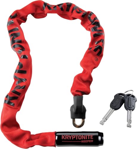 Image of Kryptonite Keeper 785 Bike Chain Lock, 2.8 Feet Long Heavy Duty Anti-Theft Bicycle Chain Lock with Keys for Bike, Motorcycle, Scooter, Bicycle, Door, Gate, Fence,Red, 33.5 Inch (Pack of 5)