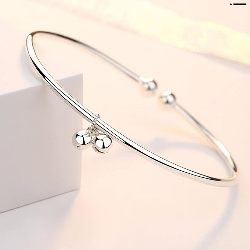 RWRAPS Tobillera de plata esterlina para mujer Pulsera antigua con jingle Tobillera para mujer Cadena de pierna sólida Tobillera en forma de campana (Color de la foto b) (Plata b)