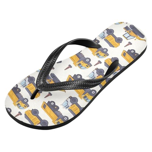 ALAZA Various Cars Excavator Vehicle Flip Flops for Women Fashion Beach Slippers Comfort Mens Flip Flops Non-Slip Rubber Shower Slippers Sandal for Hotel Travel Sport,XS2