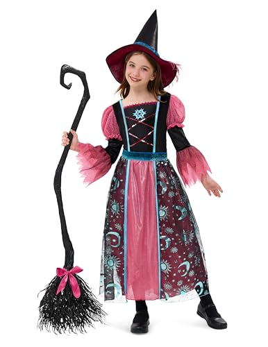 Disfraz de bruja para niñas con escoba, Halloween