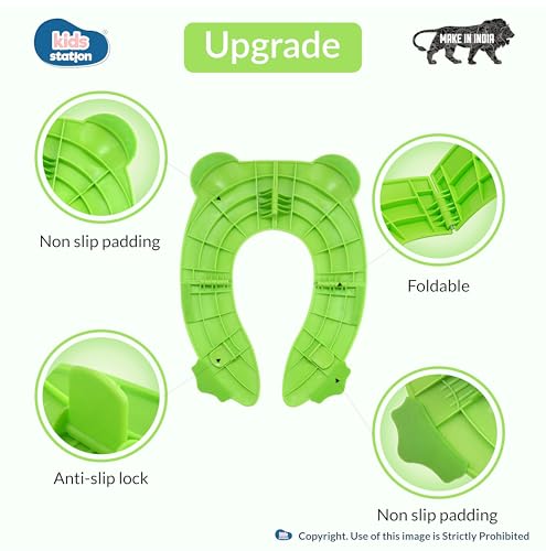 Image of Kids Station Foldable & Portable Baby Potty Training Seats-Suitable for potty training of Boys-Potty Training Seat for 1+ Year child-Travel Friendly, Easy to Carry (Green, Foldable Potty Seat)