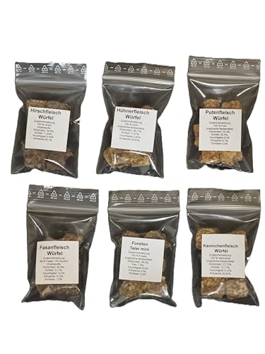 Premium Hundeleckerli Geschenkbox, 6 Sorten Fleisch & Fisch Würfel, Luftgetrocknet, Festliche Grüne Box mit Goldschleife, 36 Stück Naturbelassen, Hunde