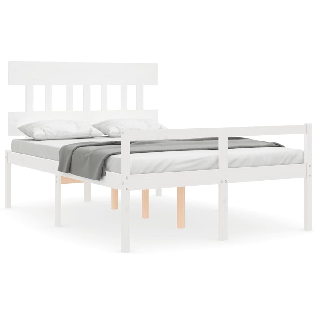 Massivholz Seniorengerecht 45 cm Sitzhöhe Bett 140 x 190 cm Weiß | Seniorenbett mit Kopfteil 140x190 cm Weiß Massivholz Kiefer Betten mit Lattenrost Stauraum Pflegebett Niedrig Einstieg