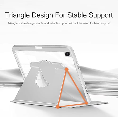 Image of TGK Rotating Case for Samsung Galaxy Tab S6 Lite 10.4 inch SM-P610 P615 P613 P619 with Pencil Holder Trifold Stand Cover Clear Back (Grey)