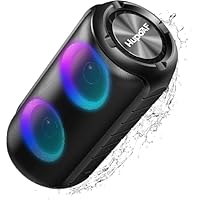 Hupoaf Bluetooth Lautsprecher mit Licht, 2026 Blue Tooth 5.3 Musikbox Tragbarer Bluetooth Box mit 52mm Durchmesser Dual Lautsprecher, Tiefer Bass, IPX7 Wasserdicht Outdoor Speaker für Reisen/Party