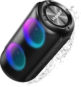 Hupoaf Bluetooth Lautsprecher mit Licht, 2026 Blue Tooth 5.3 Musikbox Tragbarer Bluetooth Box mit 52mm Durchmesser Dual Lautsprecher, Tiefer Bass, IPX7 Wasserdicht Outdoor Speaker für Reisen/Party