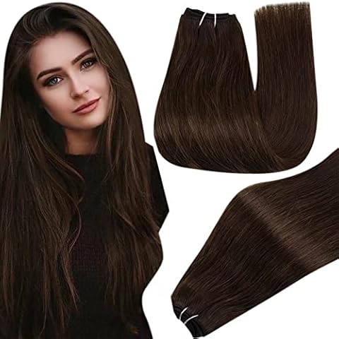 Hetto Weft Hair Extensions Human Hair Brown Sew in Hair Extensions 100% Remy Weave Human Hair Extensions Dark Brown #4 16Inch 80g/Pack Invisible Cover