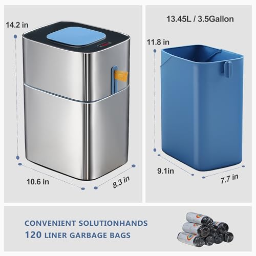 Image of CTIME Automatic Bathroom Trash Can-3.5 Gallen Stainless Steel Garbage Can with Lid,Motion Sensor Trash Can,Small Smart Garbage Can, Included 120 Garbage Bags,Small Lids