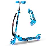 Habib Gruppe Kinderroller – Mitwachsender Tretroller & Scooter mit LED Rädern, Klappbar, 4 Stufen Höhenverstellbar für Kinder 3-10 Jahre, Jungen & Mädchen - Blau