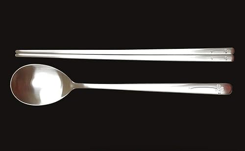 Miniatura 2 de 5 juegos Hecho en Corea Juego de palillos de cuchara de arroz pegajosa coreana chapado en titanio dorado 304 vajilla de acero inoxidable 304,