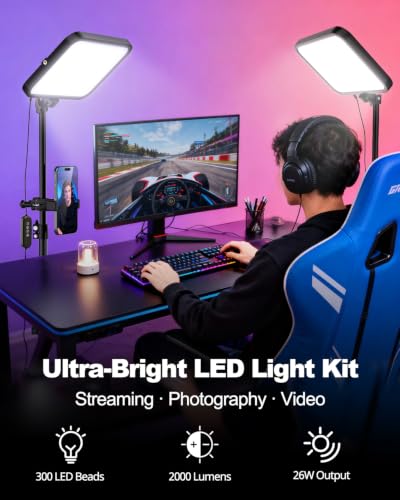 Image of UBeesize 12-Pack LED Video Light Kit, 3000-6500K Dimmable Photography Studio Lights with Tripod Stand & Phone Holder, Video Recording & Streaming Lighting for Makeup, Gaming, YouTube