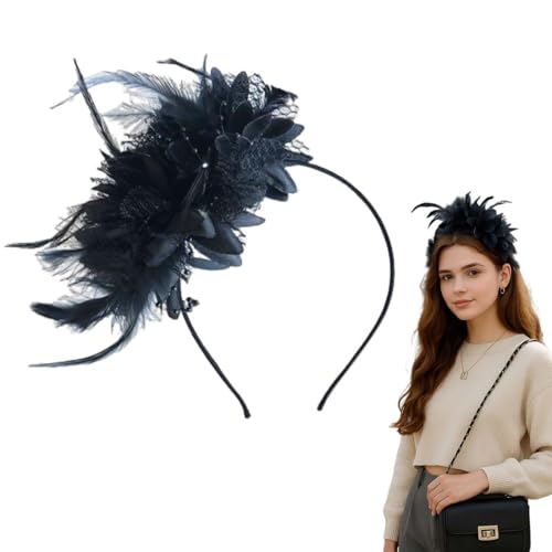 JRYXDS Diadema de penas com flores artificiais, 1920S toucados de penas para o cabelo, Fascinator retro para mulheres, acessórios cabelo para cocktail casamento festa de chá decoração