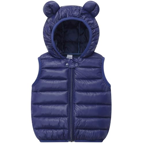 Image of AIWUHE Baby Boys Girls Hooded Puffer Vest Winter Lightweight Sleeveless Bear Ears Zipper Up Jacket Down Vest Coat Vests Kids