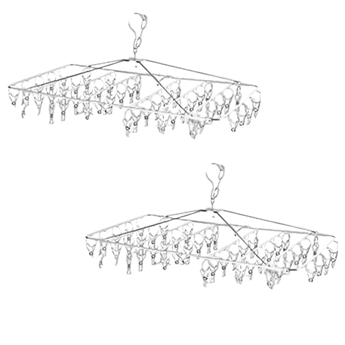 タマトシ ピンチハンガー ステンレス 洗濯ハンガー おしゃれ シンプル タオル掛け 洗濯ばさみ バスタオル ハンガー 洗濯グッズ 折りたたみ 52ピンチ 2個セット