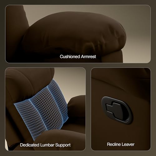 Image of Green Soul Cloud | Single Seater Manual Recliner Sofa | Ultra Soft Suede Fabric | Recline & Relax (R1) | Oversized Leg Rest & Cushioned Lumbar (Brown)