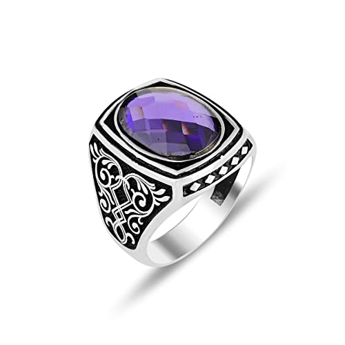 Amethyst Men's Silver Ring, Mens Handmade Ring, Ottoman Style Ring, Turkish Handmade Silver Men Ring, 925K Sterling Silver Ring #TOP11