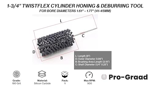 Image of 1-3 /4 inch 180 Grit Silicon Carbide TwistFlex Cylinder Hone, Fits 1.61 inch- 1.77 inch | Flexible cylinder hone for honing, deburring and cross-hatch finishing on steel, stainless, cast iron and ferrous metals