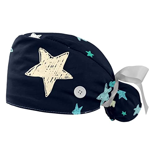 Chapeaux bouffants JDEZ en lot de 2 casquettes de travail ajustables avec motif d'étoiles bleues
