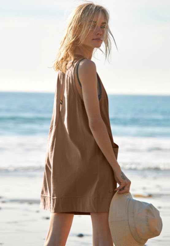 Haibang Mono Mujer Verano Corto Sin Mangas Cuello Redondo Peto Mujer Verano Casual Sueltos Jumpsuit Elegante Monos de Mujer Cortos Una Pieza Mono Pantalon con Bolsillos Informal Playa Playsuit