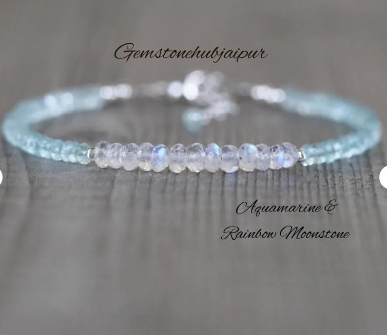 Bracelet fin pierre de lune stacking en argent véritable de 7 pouces - 2