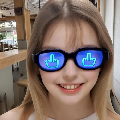 Light Up Middle Finger Glasses - 7 Color LED Mood, Rechargeable Hilarious Party Glasses for Adults, Teens, Couples - Perfect for Concerts, Raves & Troll Gifts!4