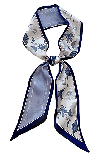 Long Floral Skinny Scarf For Women Silk Like Neckerchief Hangbag Handle Hair Head Wraps Belt (MQTA01-21 D)
