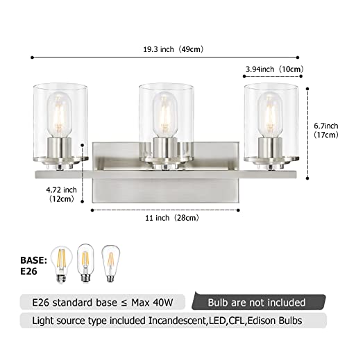Sadenicel Brushed Nickel Bathroom Vanity Light, 3-Light Metal Wall Sconce Fixtures For Bathroom Lighting (Brushed Nickel, 3 Light) #TOP1