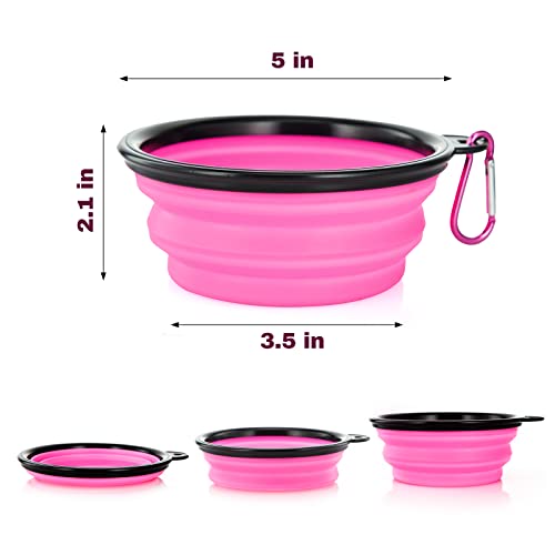 Image of SLSON Plastic Dog Bowl Pet Collapsible Bowls,2 Pack ,Portable Pet Feeding Watering Dish For Walking Parking Traveling With 2 Carabiners (Small,Black & Pink) 12.7 Cm,9 Cm,5.5 Cm