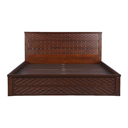 Image of HomeTown Solid Wood Victoria Box Storage King Size Bed (Antique Cherry)
