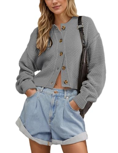 Mingzhu Womens Cardigan Sweaters Cropped Cable Knit Sweater Casual Button Down Open Front Chunky Cardigan