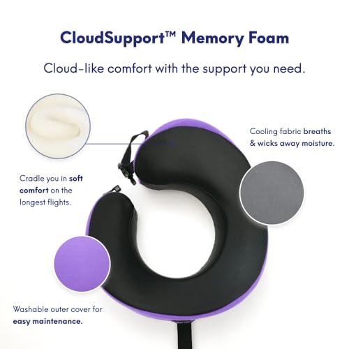 Image of C CUSHION LAB Travel Pillow, Award-Winning Patented Ergonomic Design for Chin & Neck Support Memory Foam Neck Pillow, Compact Airplane Pillow for Traveling, Flight, Car (Royal Purple, Large)