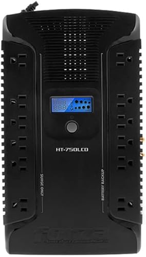 Forza UPS 750VA/450W Línea Interactiva Ininterrumpida Fuente de Respaldo de Batería, 12 Tomacorrientes, AVR, Pantalla LCD, USB, Coaxial, Garantía de