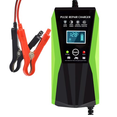 Lorrgasw Cargadores de batería totalmente automáticos 12 V 10 A, pantalla digital LCD, cargadores de batería de coche, cargadores de reparación, enchufe de la UE