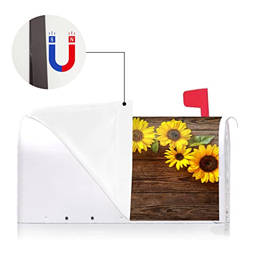 Texupday Fall Sunflower Wood Board Decoration Mailbox Cover With Magnetic Strip Summer Autumn Mailbox Wraps Post Letter Box Cover Standard Size 21" X 18" For Garden Outdoor Yard Decor #TOP2