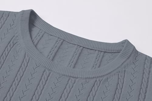 Image of SANGTREE Women's Cable Knit Half Sleeve Sweaters, Crew Neck Solid Color Knitted Summer Pullover Tops