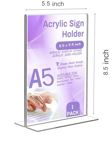 Image of Desi Rang Acrylic Display Stand (A5, 5.5x8.5 inch 1 pcs T Shape) Menu Flyer Pamphlet photo tent card ads promotion message Sign table top Holder for Store Restaurant hotel office cafe bar conference home