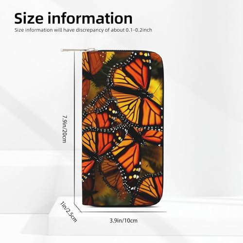 Monarch Butterflies Leather Wallet For Women Girl, Zip Around Credit Card Holder Long Pu Wallet Clutch Purse Waterproof Travel Handbag3
