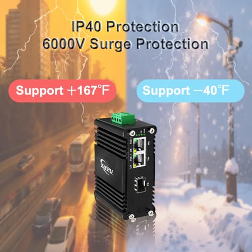 Image of Industrial Gigabit Fiber PoE Media Converter, DC48-57V PoE Output 90W, IEEE802.3af /at /bt 30W Fiber Switch 1 SFP 2 RJ45 Ports, 10 /100 /1000Base-T