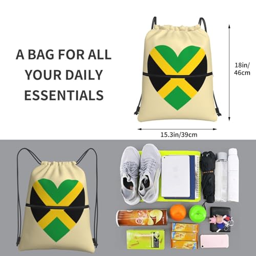 Love Jamaica Flag Drawstring Backpack Patriotic zipper Drawstring Bag for Men Women Sport Yoga Travel Gym3