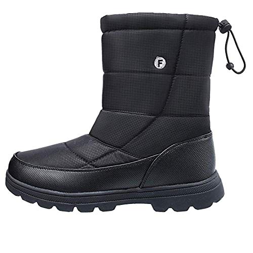 SILENTCARE Mens Winter Mid-Calf Snow Boot Fur Warm Waterproof Slip On Outdoor Athletic (Men 8 M US, Black) - Thumbnail 3