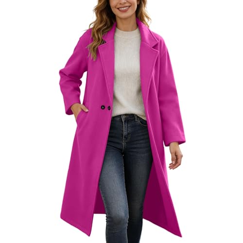 KBOPLEMQ Elegante gabardina larga para mujer, cuello vuelto, manga larga, cortavientos, primavera, chaqueta de entretiempo, clásica, vintage, chaqueta de exterior, monocolor, ropa de exterior
