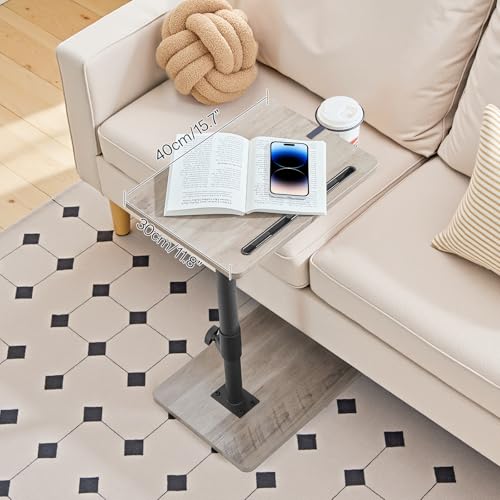 HOOBRO C-Form Beistelltisch Höhenverstellbar von 45,5-78 cm, 360° drehbarer Sofatisch mit Getränkehalter und Steckplatz… – Ansicht 4